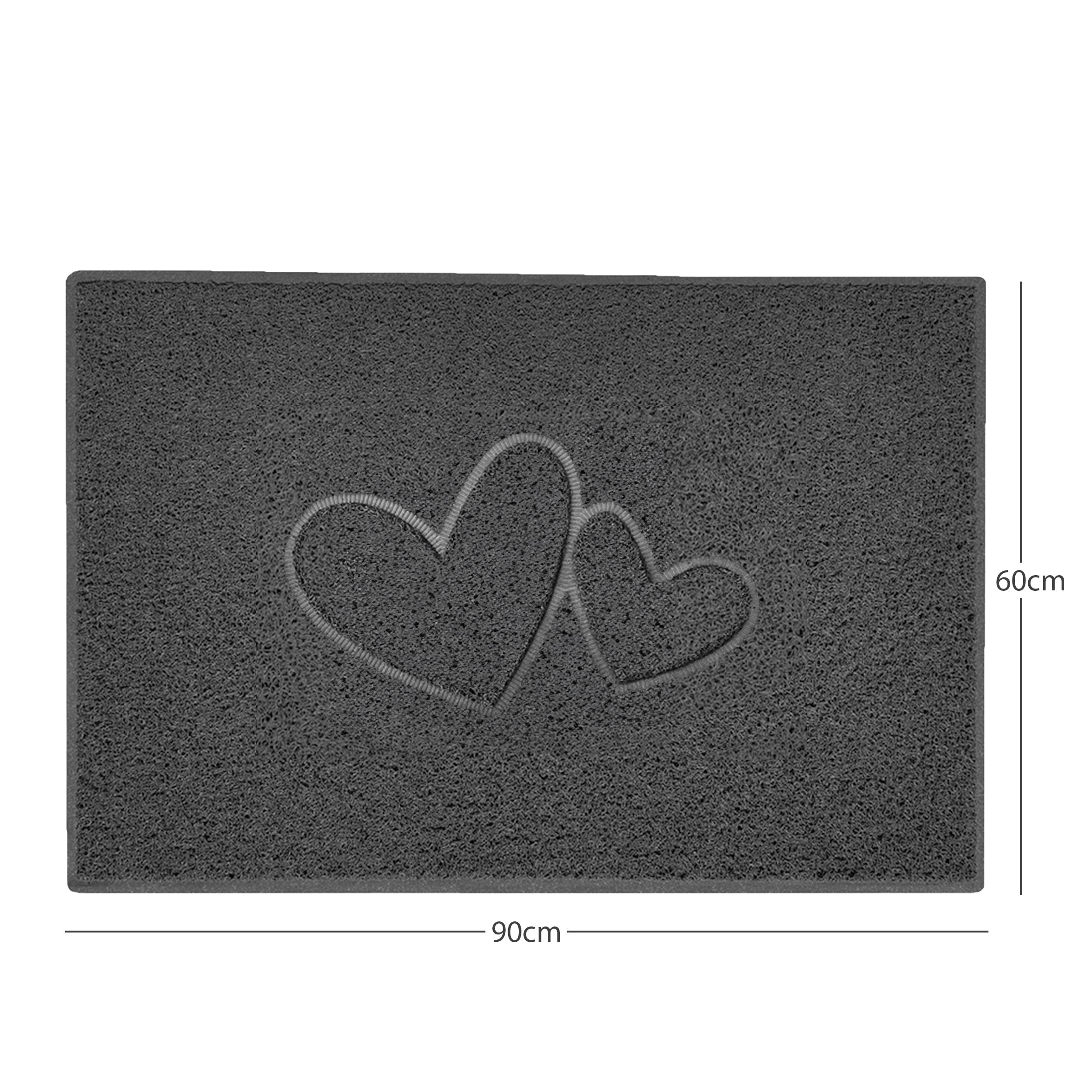 "Double Heart" Embossed Loofah Textured Spaghetti Doormat Dark Grey 90cm x 60cm