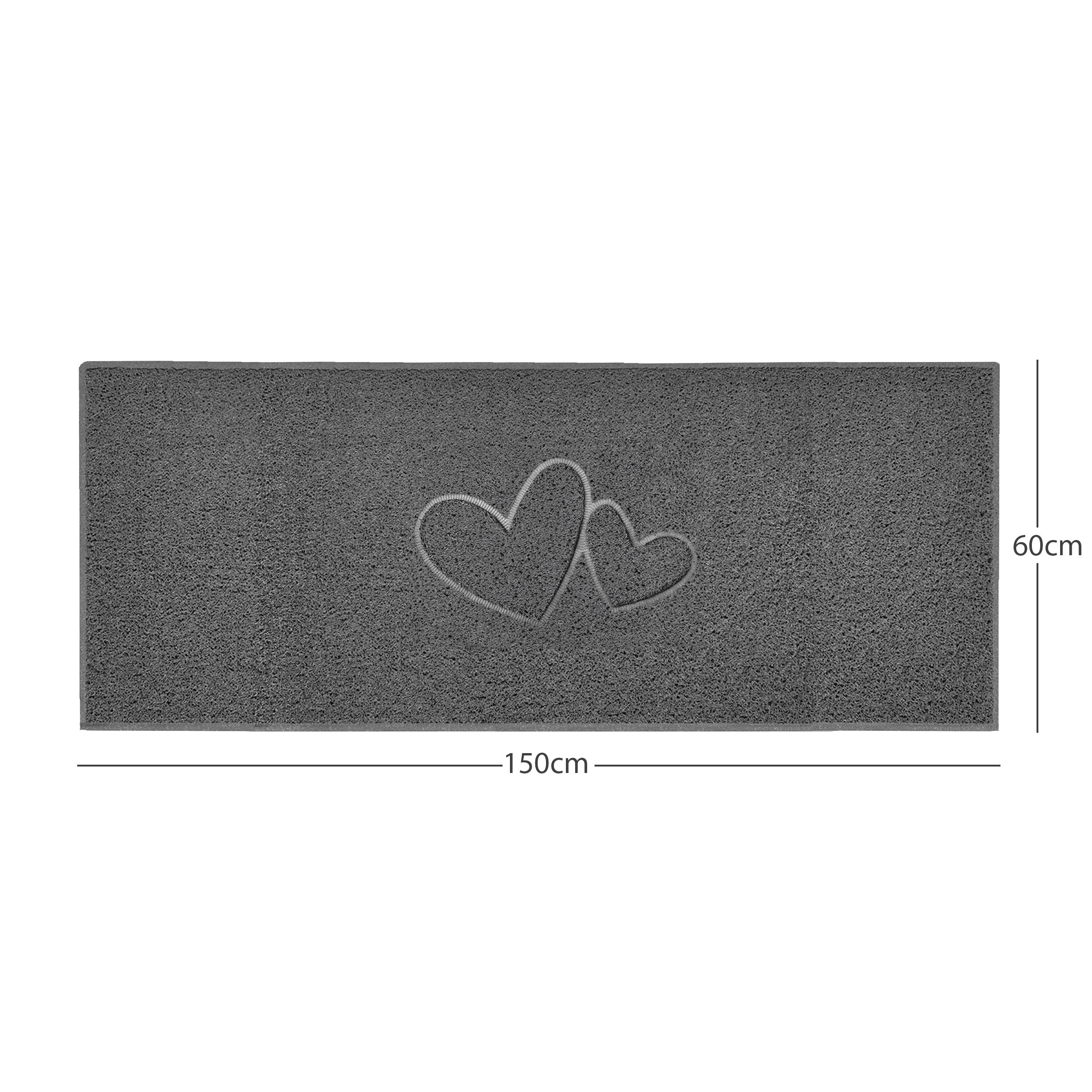 "Double Heart" Embossed Loofah Textured Spaghetti Doormat Grey 150cm x 60cm