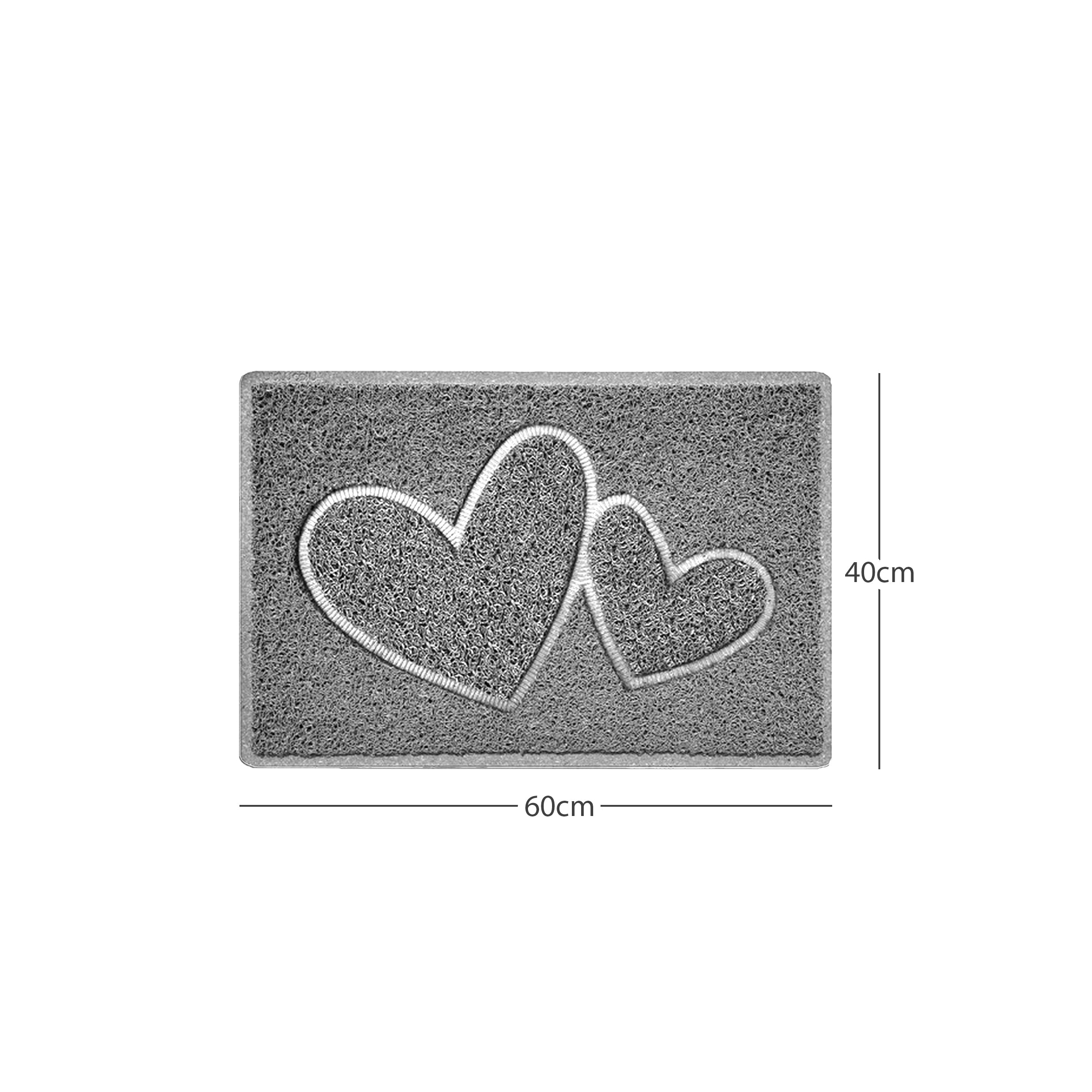"Double Heart" Embossed Loofah Textured Spaghetti Doormat Grey 60cm x 40cm No (Suitable for Outdoors)