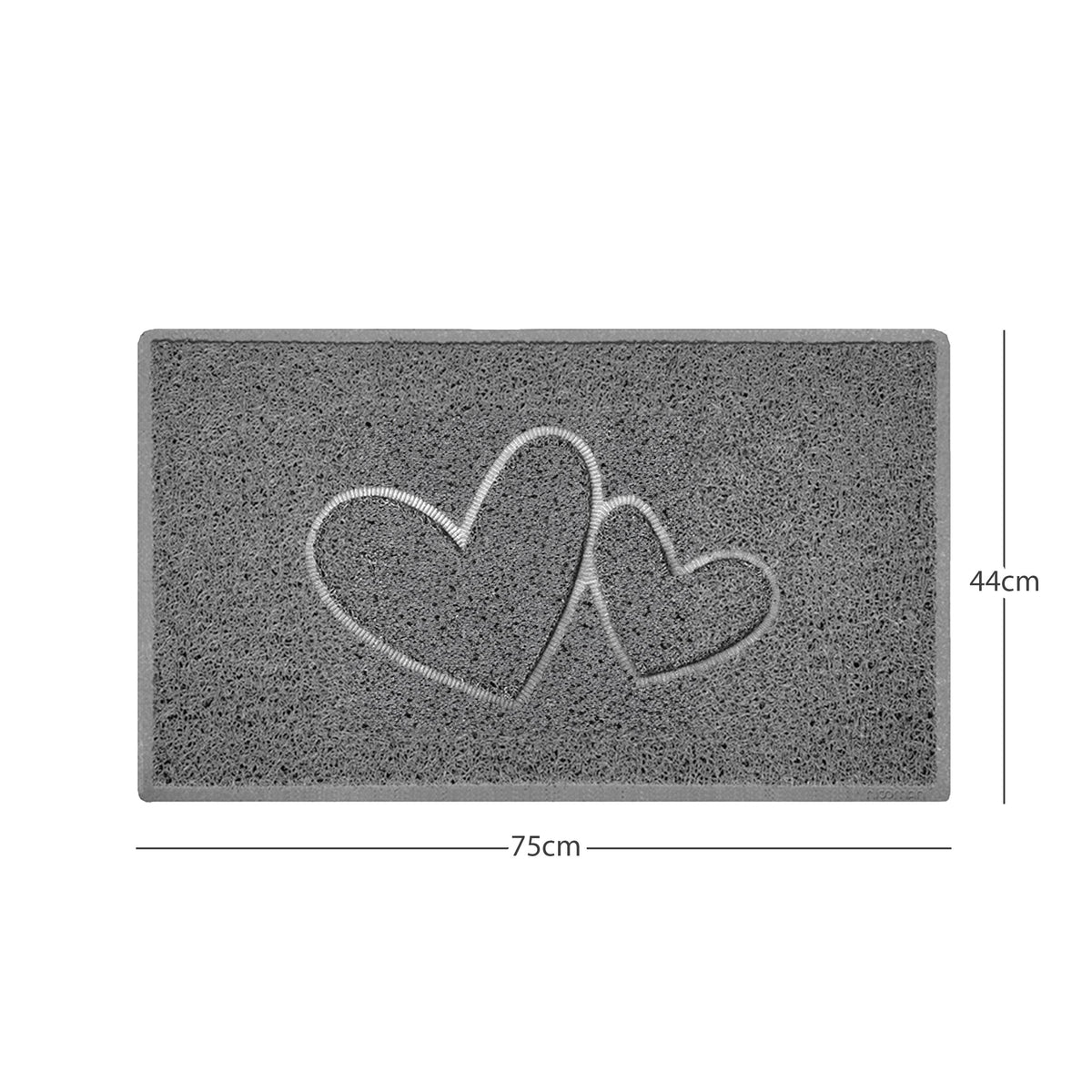 "Double Heart" Embossed Loofah Textured Spaghetti Doormat Grey 75cm x 44cm