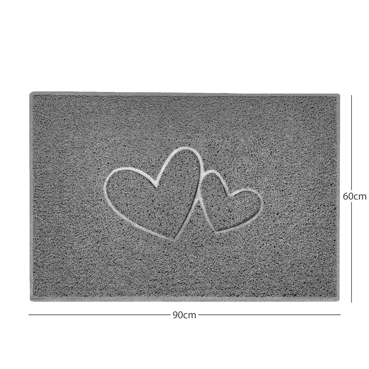 "Double Heart" Embossed Loofah Textured Spaghetti Doormat Grey 90cm x 60cm