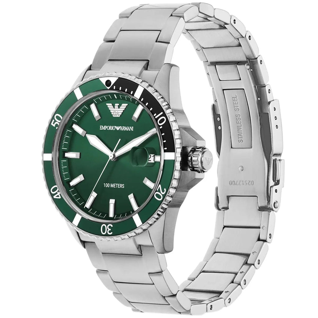 Emporio Armani AR11338 Men's Diver Style Silver & Green Watch