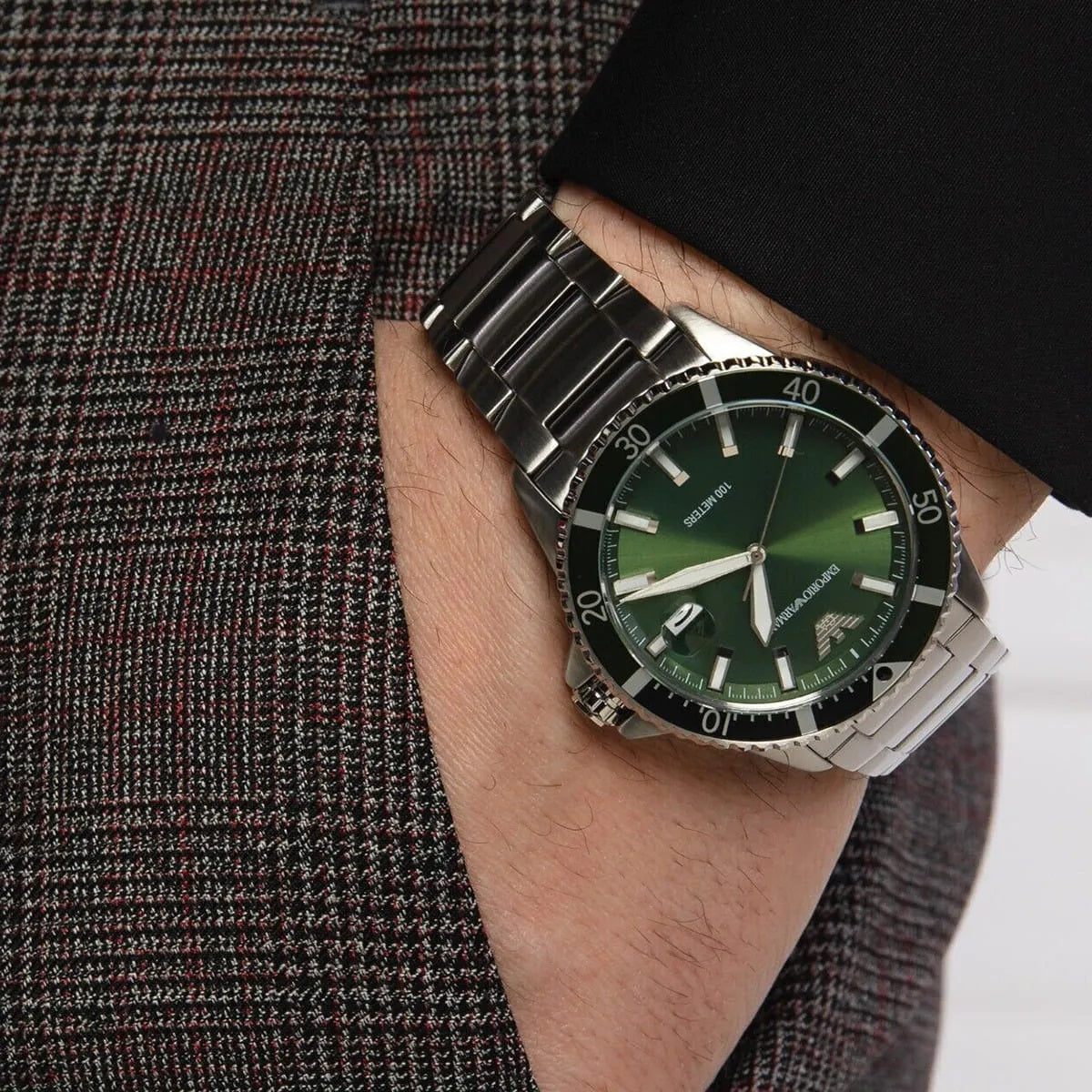 Emporio Armani AR11338 Men's Diver Style Silver & Green Watch