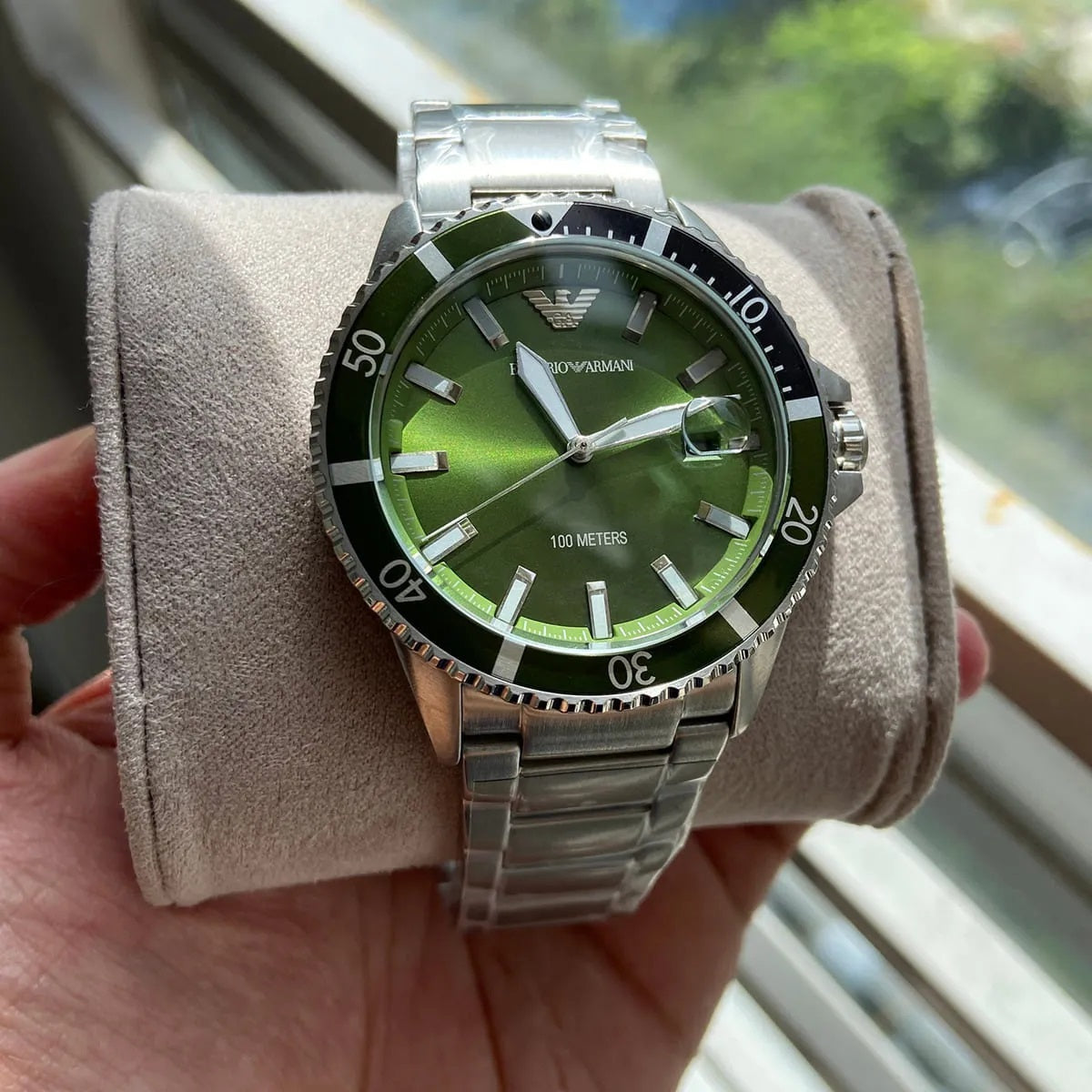 Emporio Armani AR11338 Men's Diver Style Silver & Green Watch