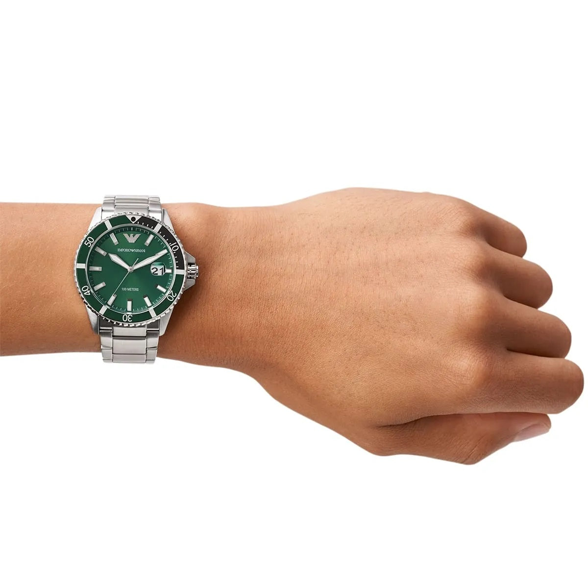 Emporio Armani AR11338 Men's Diver Style Silver & Green Watch