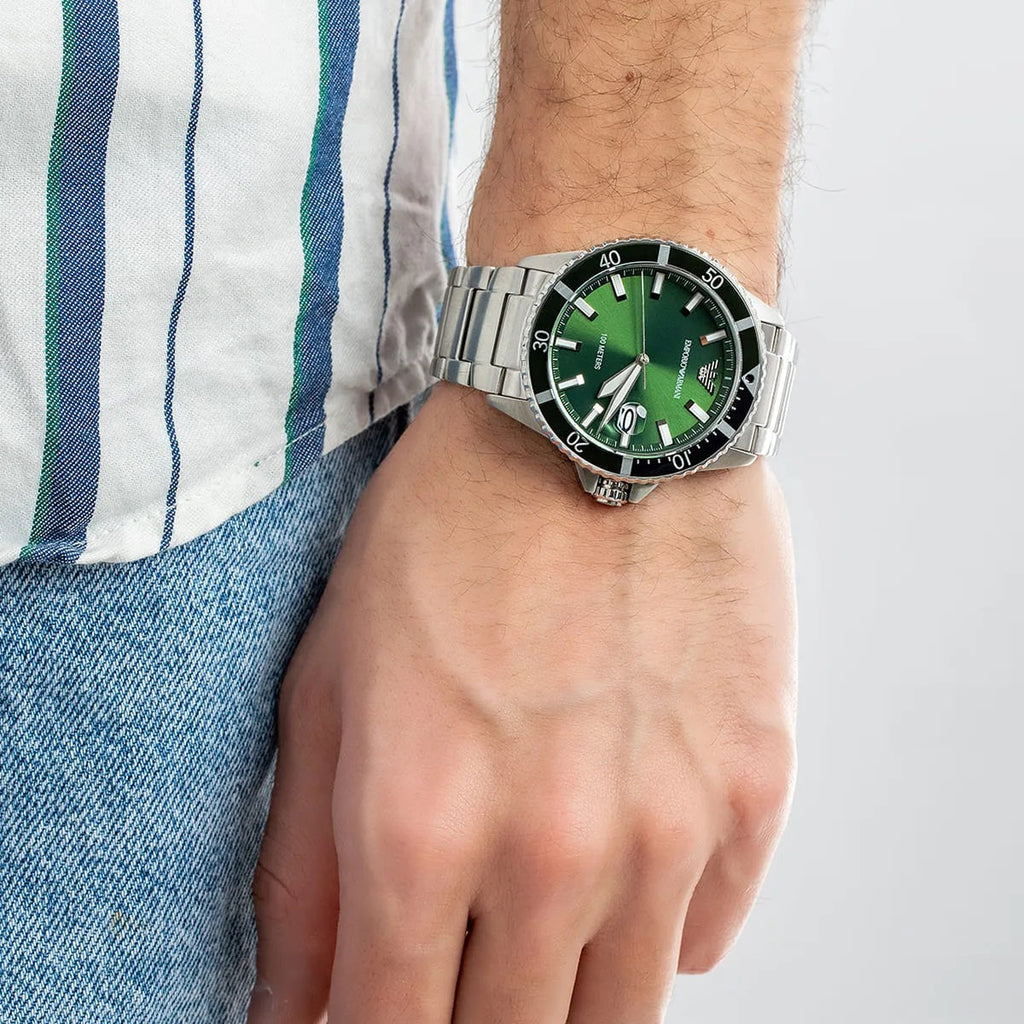 Emporio Armani AR11338 Men's Diver Style Silver & Green Watch