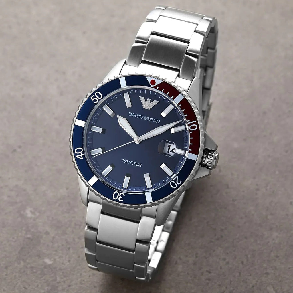 Emporio Armani AR11339 Men's Diver Style Silver & Blue Watch