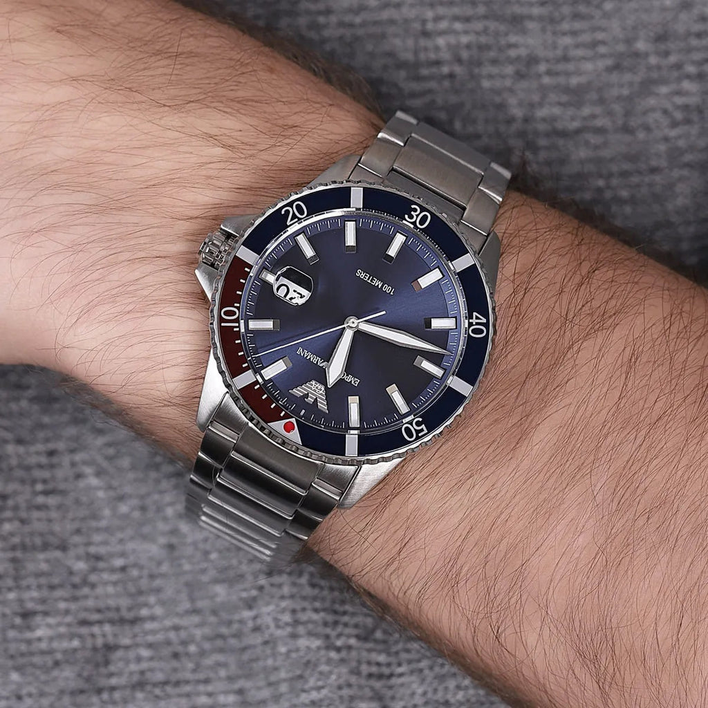 Emporio Armani AR11339 Men's Diver Style Silver & Blue Watch