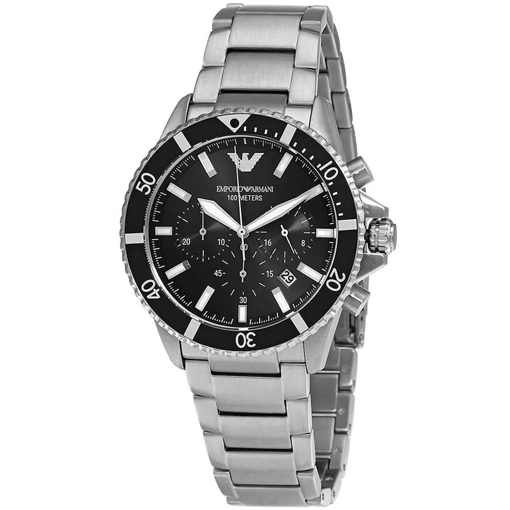 Emporio Armani AR11360 Men's Diver Style Silver & Black Watch