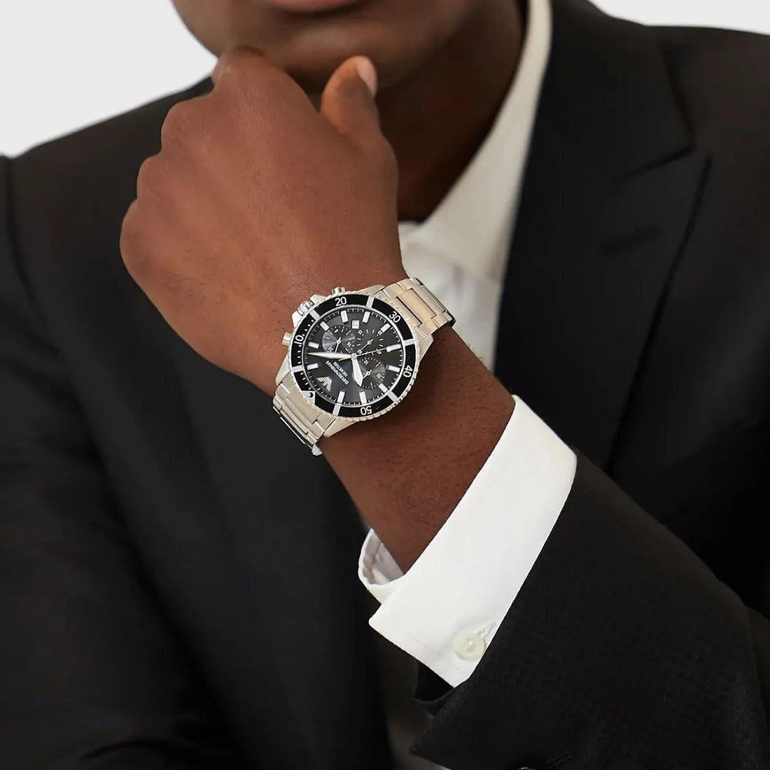 Emporio Armani AR11360 Men's Diver Style Silver & Black Watch