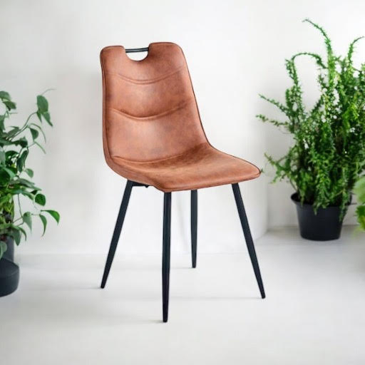 Brown Faux Leather Chair with Black Metal Legs