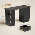Computer Desk, Writing Table, PC Workstation with 3 Storage Shelves and Drawers, Handle, for Home Office, Black