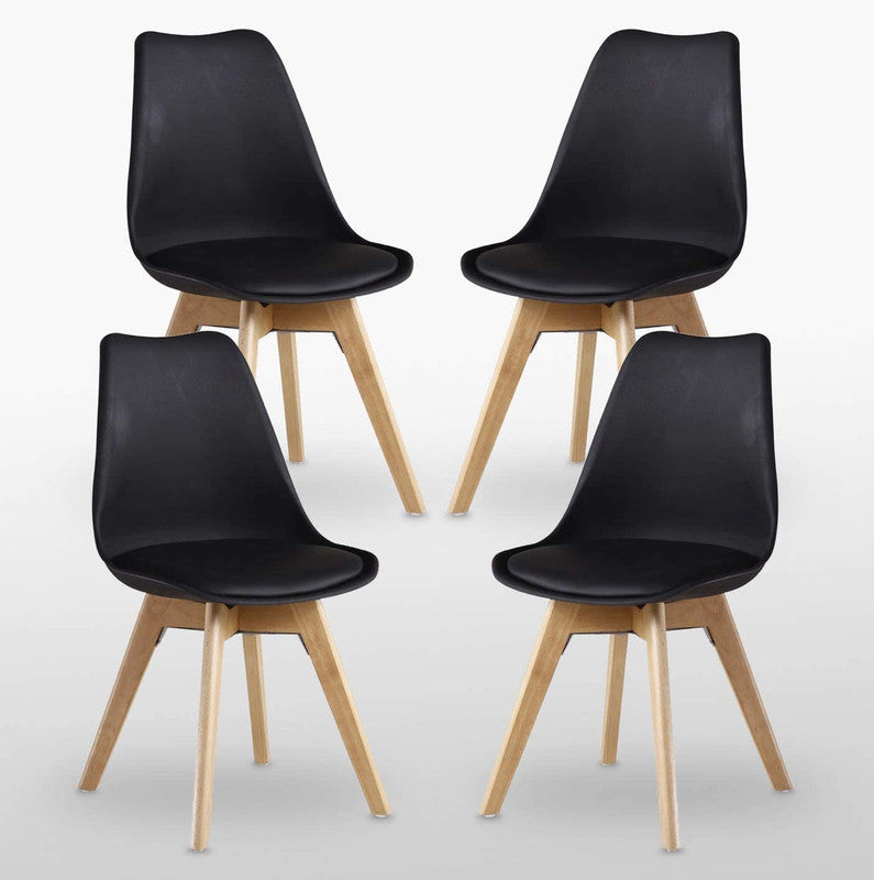Black Halo Dining Table & Set of 4 Jamie Lorenzo Tulip chairs with Padded Seat