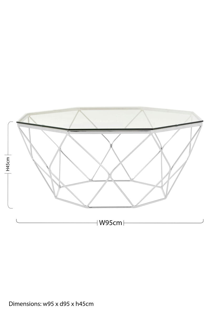 Clear Glass and Chrome Finish Hexagonal Coffee Table