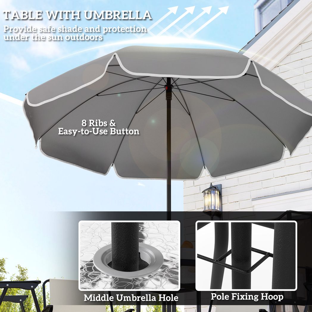 6 Pieces Garden Furniture Set with Parasol, Folding Chairs