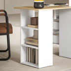 Computer Desk, Writing Table, PC Workstation with 3 Storage Shelves and Drawers, Silver Handle, for Home Office, Natural Wood Finish and White