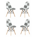 Black/White Patchwork Modern Dining Chair with Wooden Legs & Black Metal Wire Frame Set of 4
