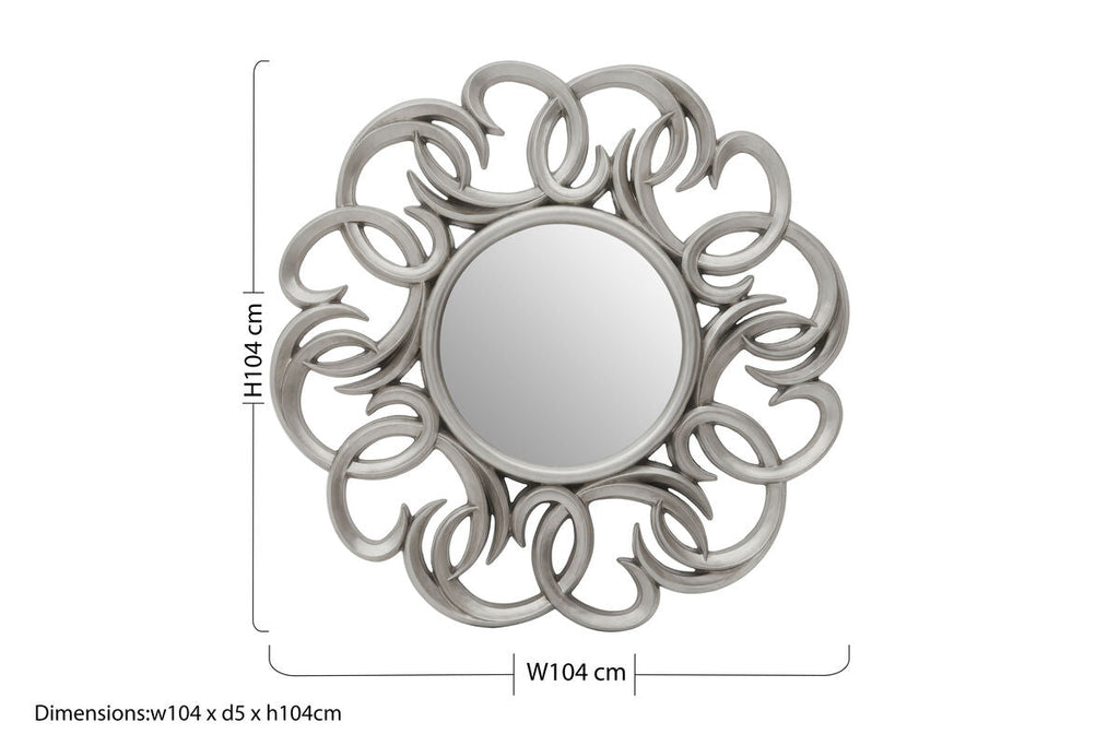 Silver Finish Swirl Round Wall Mirror