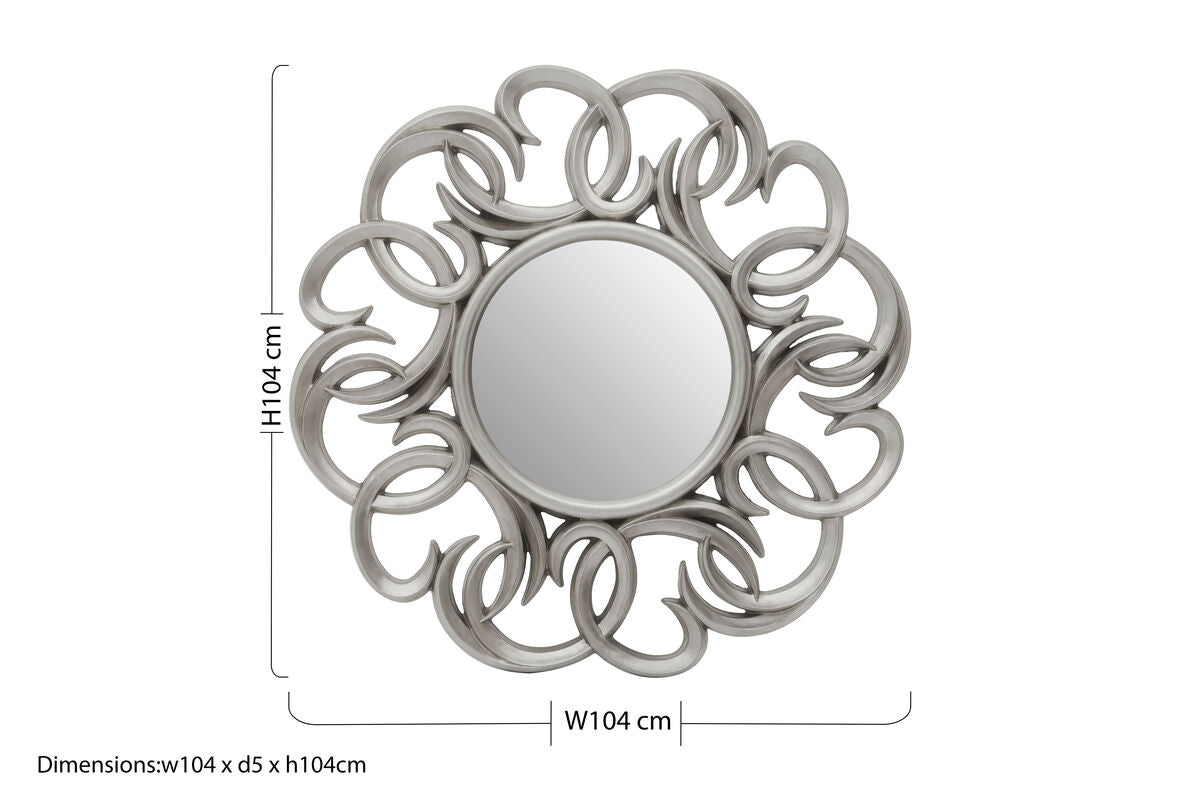 Silver Finish Swirl Round Wall Mirror