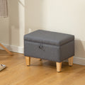 16L Linen Storage Ottoman Padded Footstool with Rubberwood Legs, Charcoal Grey Charcoal grey