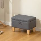 16L Linen Storage Ottoman Padded Footstool with Rubberwood Legs, Charcoal Grey Charcoal grey