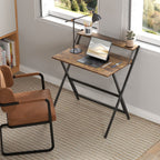 Folding Computer Desk with Monitor Shelf - Rustic Brown 81.5 cm