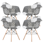 5PCs Dining Set - a Black Halo Dining Table & Set of 4 Black/White Patchwork Accent Chairs