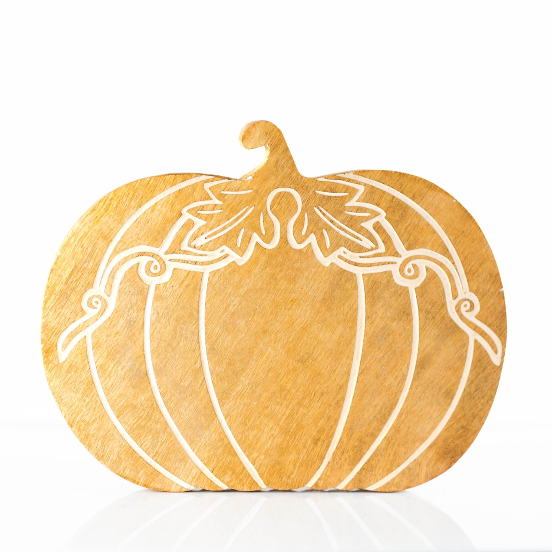 Autumn Wooden Pumpkin Ornament Handmade Mango Wood Décor 25cm