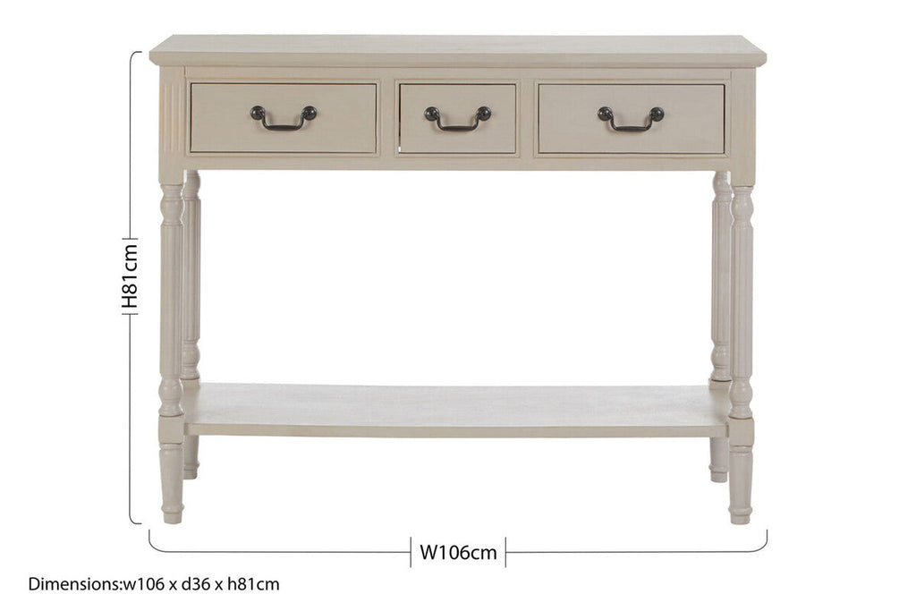 Grey Putty Wooden 3 Drawer Console Table with Lower Shelf