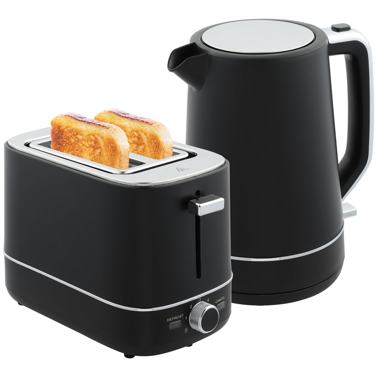 1.7L 3000W Fast Boil Electric Kettle and 2 Slice Toaster Set Black