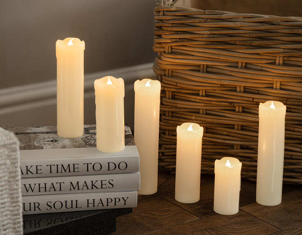 6pc Flameless LED Pillar Candles Ivory Flickering Candle Set
