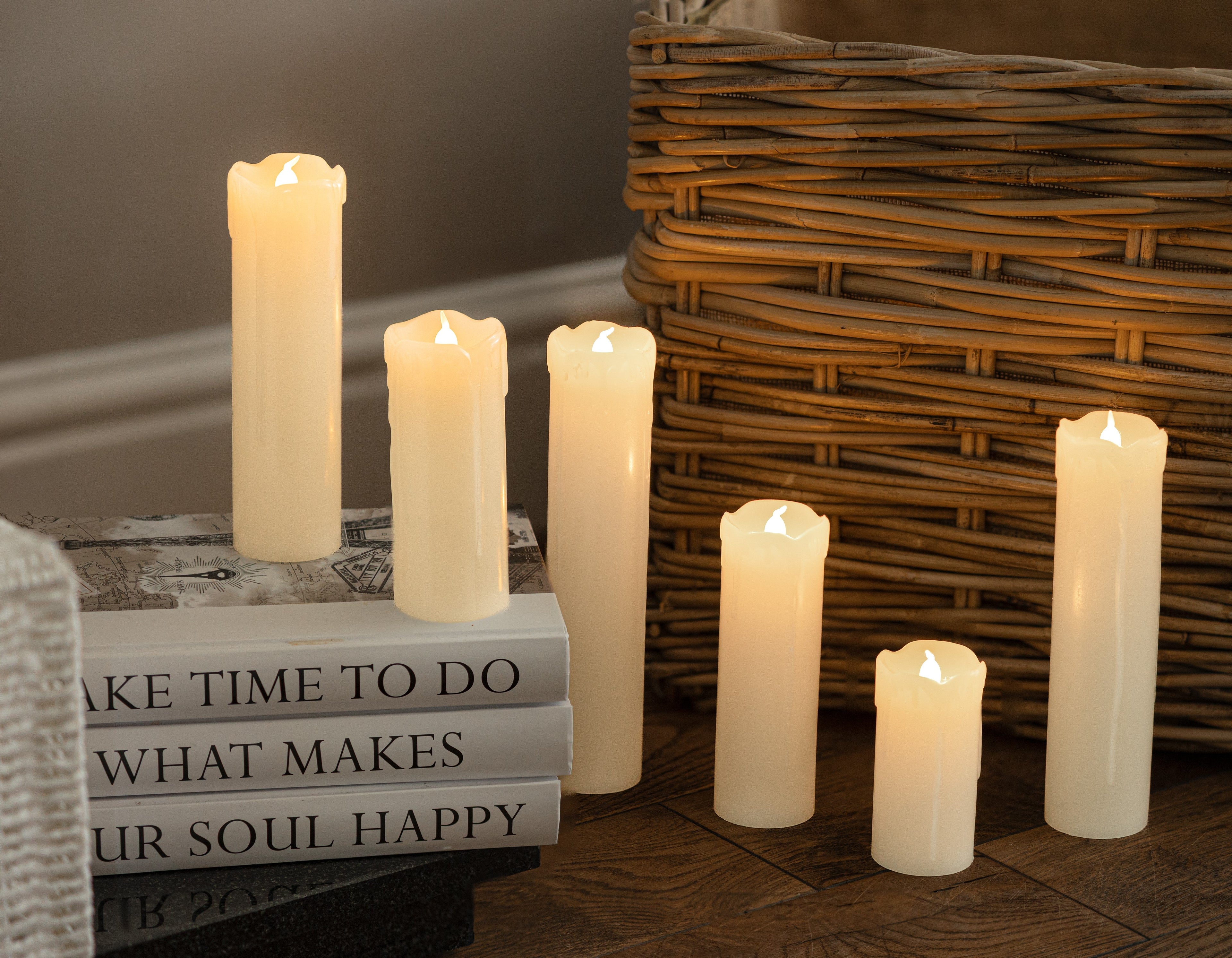 6pc Flameless LED Pillar Candles Ivory Flickering Candle Set