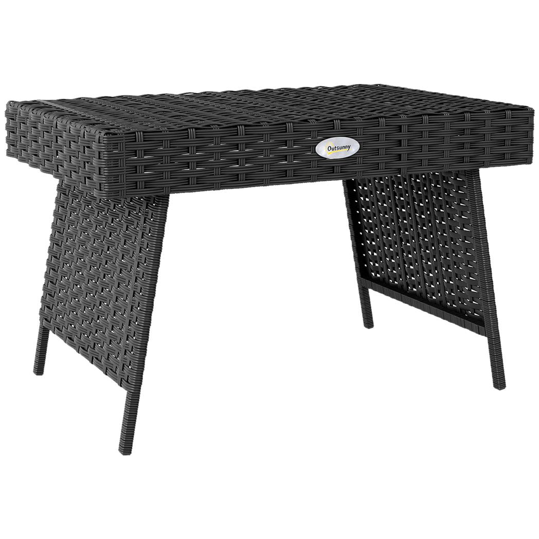 Foldable Outdoor Coffee Table, Steel Frame Rattan Side Table