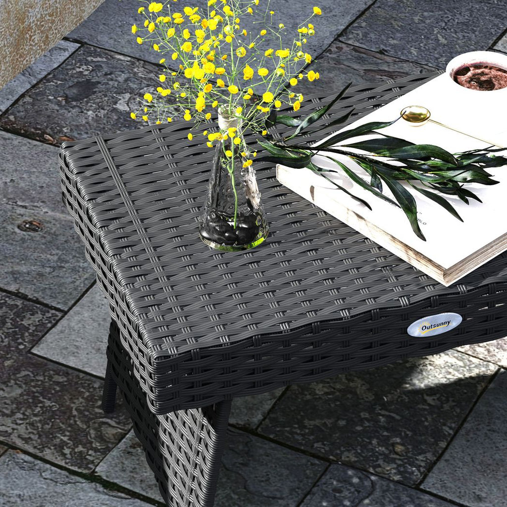 Foldable Outdoor Coffee Table, Steel Frame Rattan Side Table