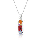 Mixed Flower & Poppy Oval Pendant Necklace Sterling silver