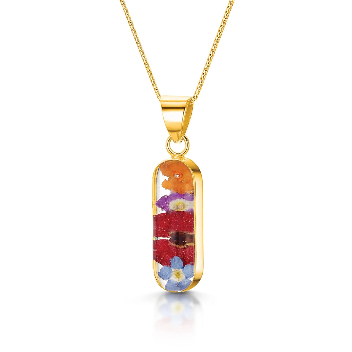 Mixed Flower & Poppy Oval Pendant Necklace Gold-plated sterling silver Short: 16-18 inch (406-457mm