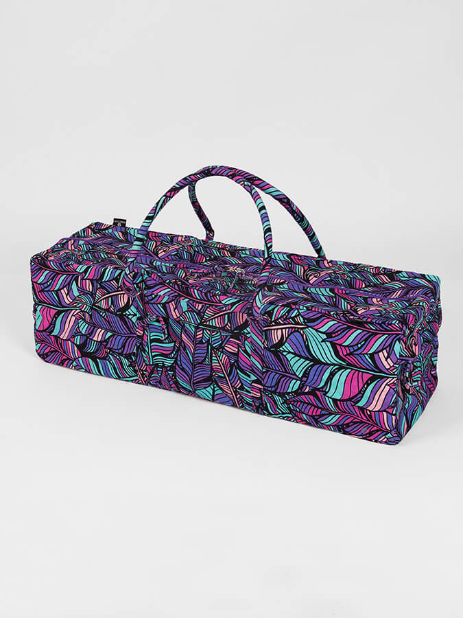 Yoga Studio GOTS Organic Cotton Designed Yoga Equipment Kit Bag - Floral Collection Purple Feathers