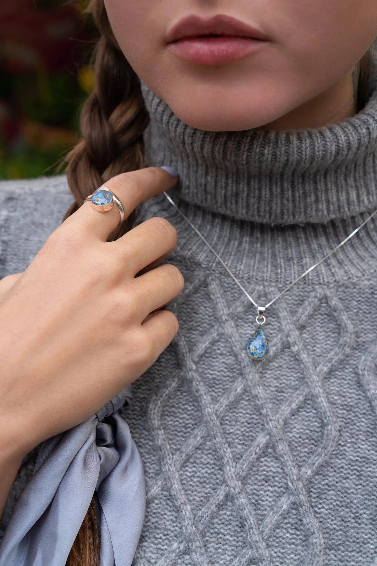 Forget-Me-Not Necklace Teardrop Pendan