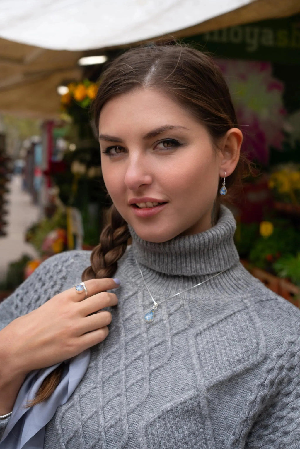 Forget-Me-Not Necklace Teardrop Pendan