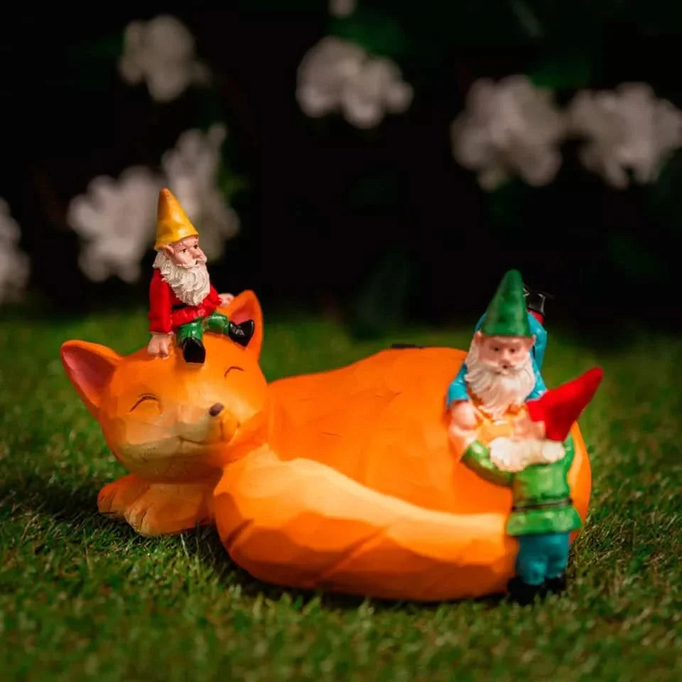 Solar Sleeping Fox Gnome Garden Ornament with LED Light