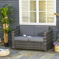 Rattan Wicker 2-seat Sofa Loveseat Padded Garden Furniture Grey