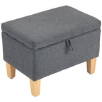 16L Linen Storage Ottoman Padded Footstool with Rubberwood Legs, Charcoal Grey