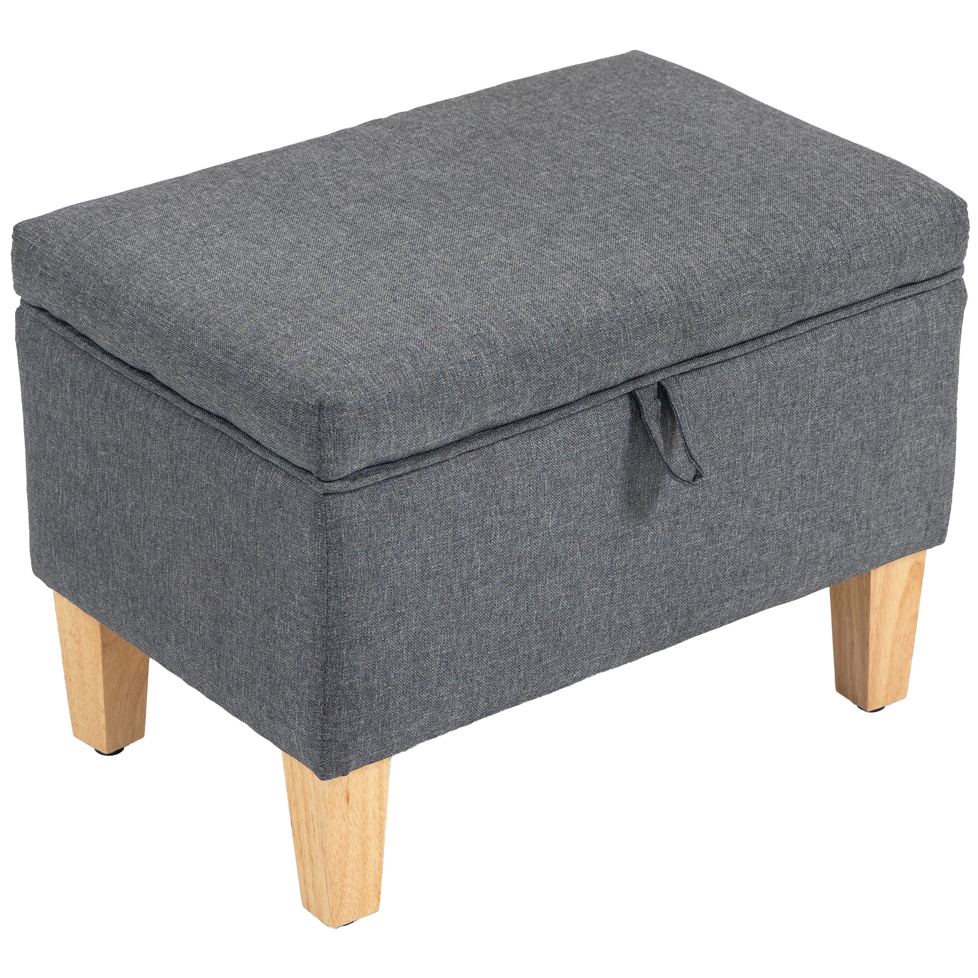 16L Linen Storage Ottoman Padded Footstool with Rubberwood Legs, Charcoal Grey