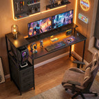 147cm Gaming Desk with Charging Station and Monitor Stand, Computer Table for Home Office with RGB Lights, Black Black