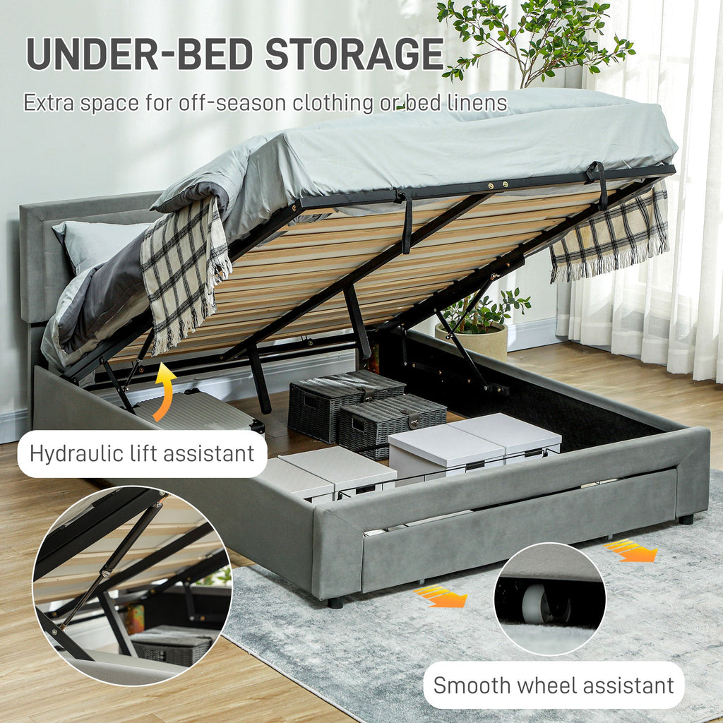 Double Bed Frame with Storage and Adjustable Velvet Headboard