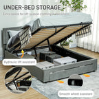 Double Bed Frame with Storage and Adjustable Velvet Headboard