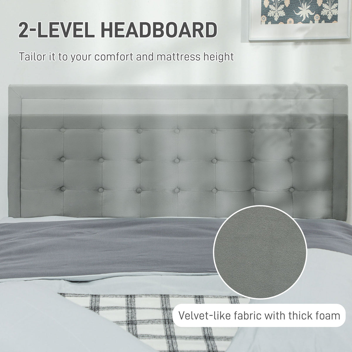 Double Bed Frame with Storage and Adjustable Velvet Headboard