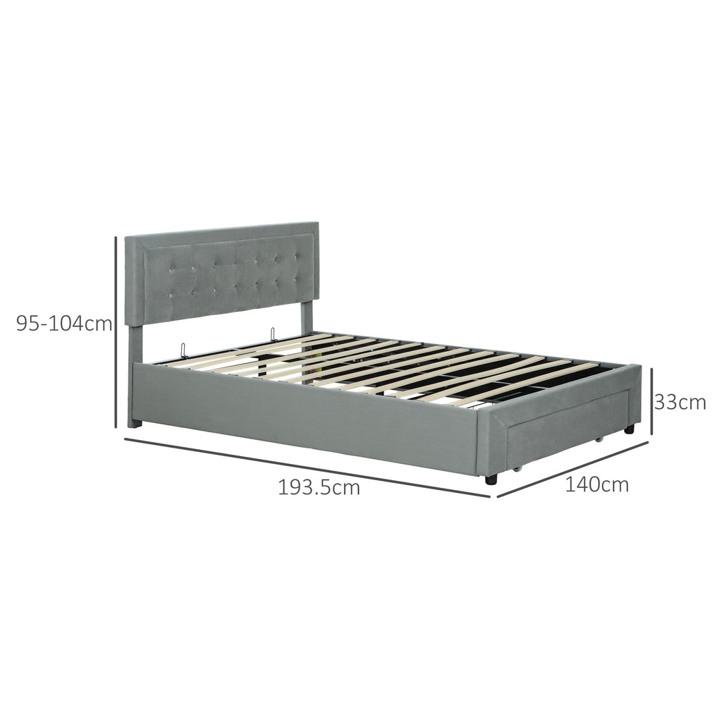 Double Bed Frame with Storage and Adjustable Velvet Headboard