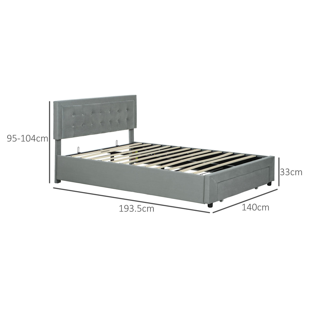 Double Bed Frame with Storage and Adjustable Velvet Headboard