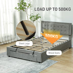 Double Bed Frame with Storage and Adjustable Velvet Headboard